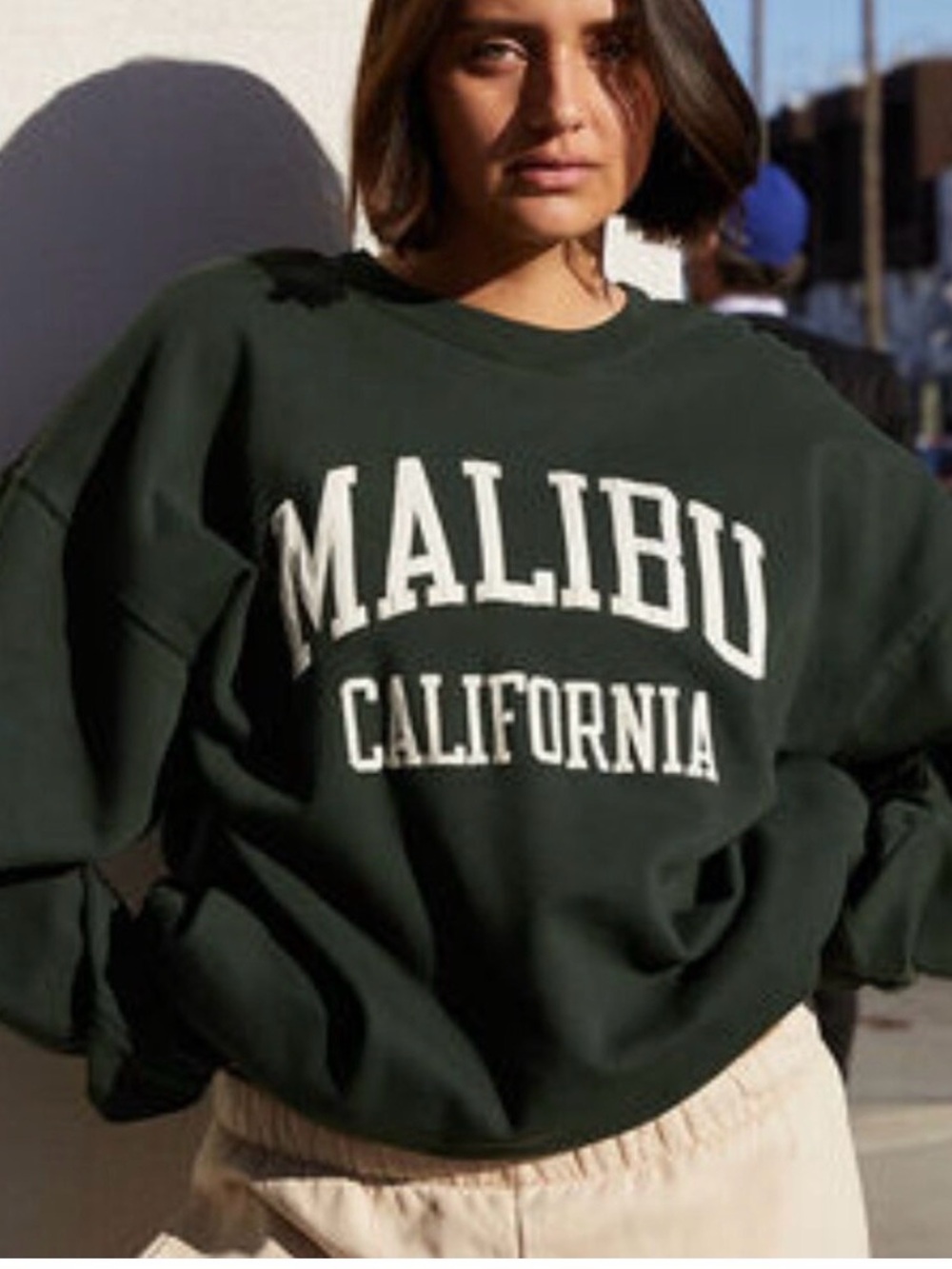 Brandy Melville Forest Green Malibu California Crewneck Sweatshirt One Size